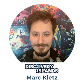 Foto von Marc Kletz mit Aufschrift Discovery Island