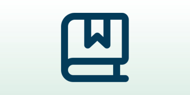 Ein blaues Icon eines Buches auf hellgrünem Hintergrund.